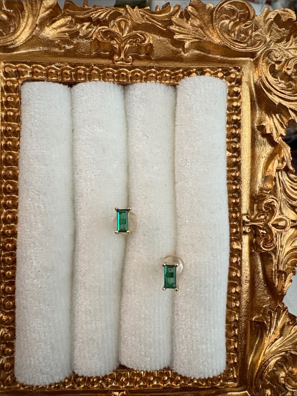 Emerald Green Baguette Stud Earrings in Gold filled